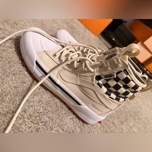 Vans Cream and White High-Top Sneakers with Checkered Accent